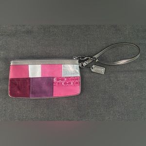 Pink Purple Silver Gray Patchwork Coach Wristlet